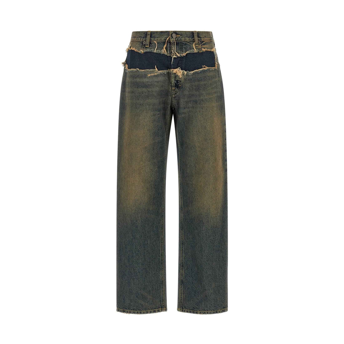 Blue Cotton Straight-Leg Jeans