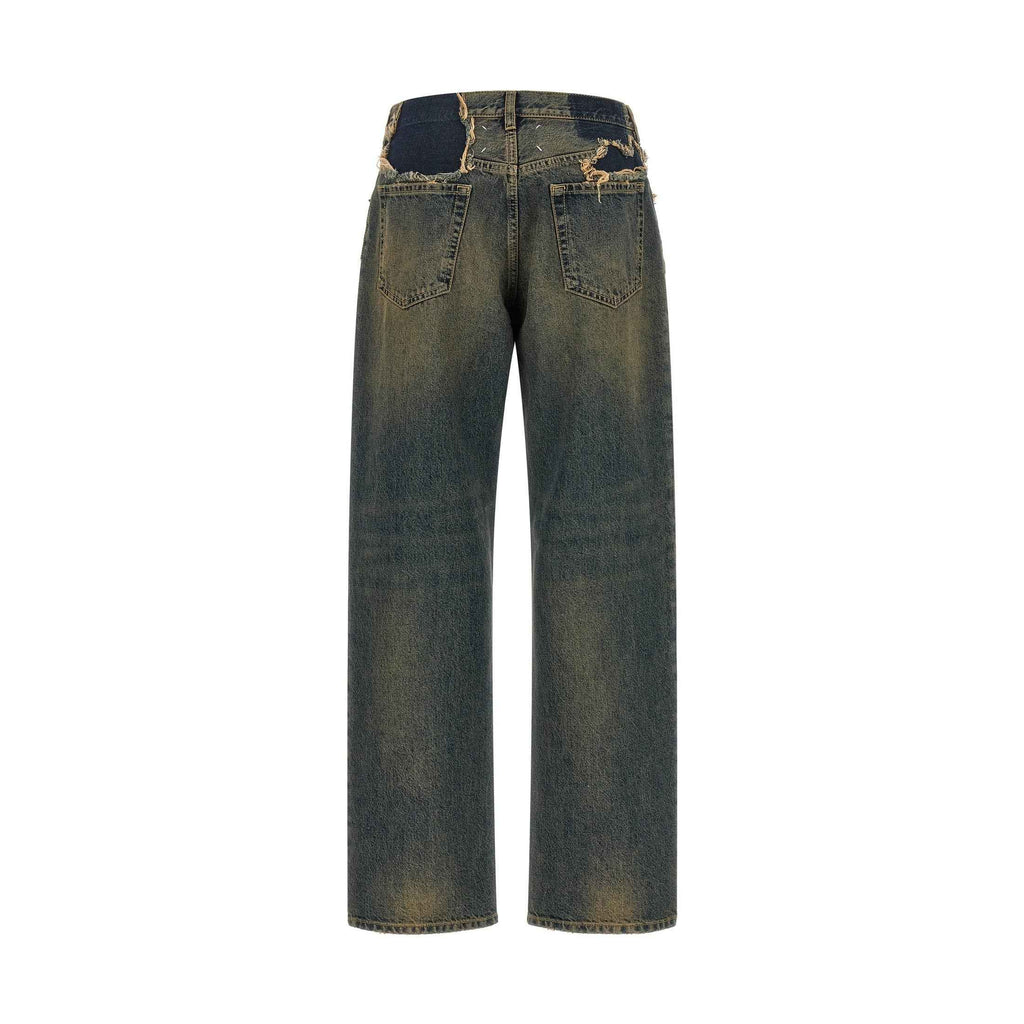 Blue Cotton Straight-Leg Jeans