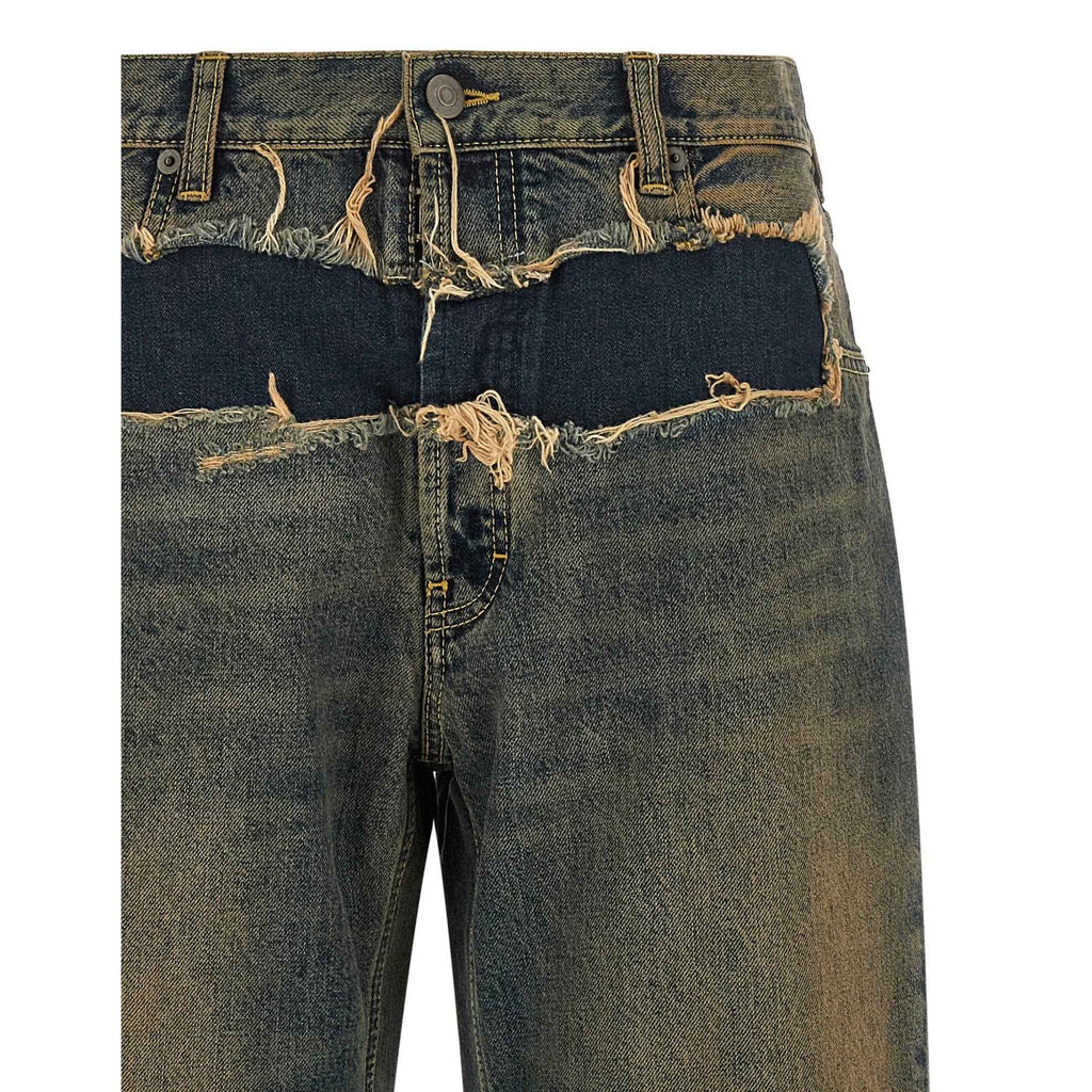 Blue Cotton Straight-Leg Jeans