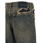 Blue Cotton Straight-Leg Jeans