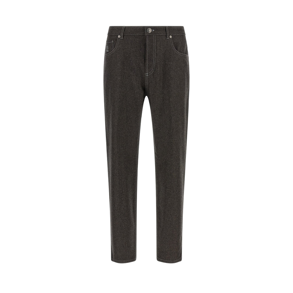 Gray Virgin Wool Casual Pants