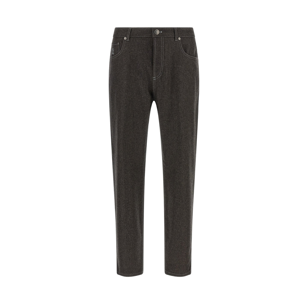 Gray Virgin Wool Casual Pants