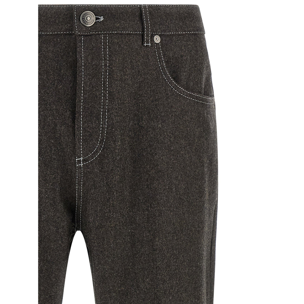 Gray Virgin Wool Casual Pants