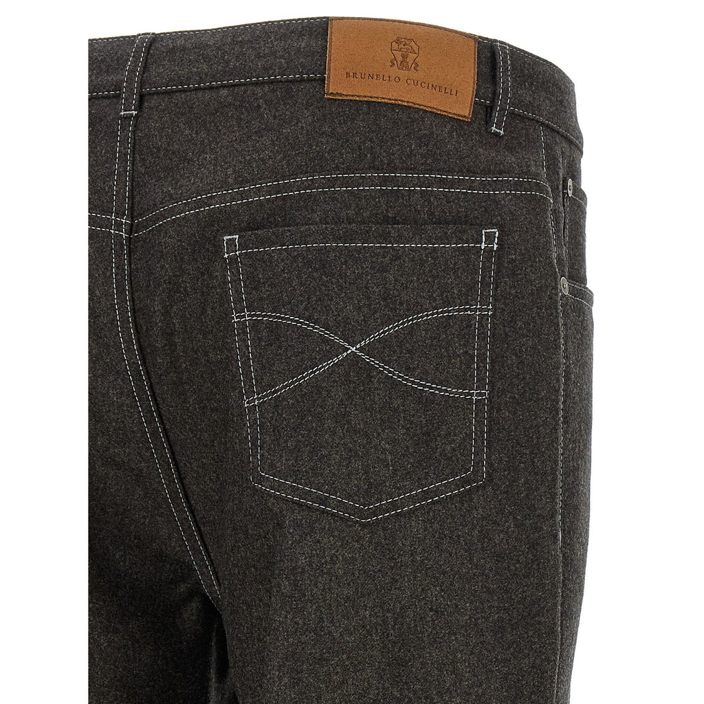 Gray Virgin Wool Casual Pants