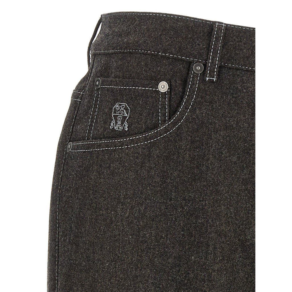 Gray Virgin Wool Casual Pants