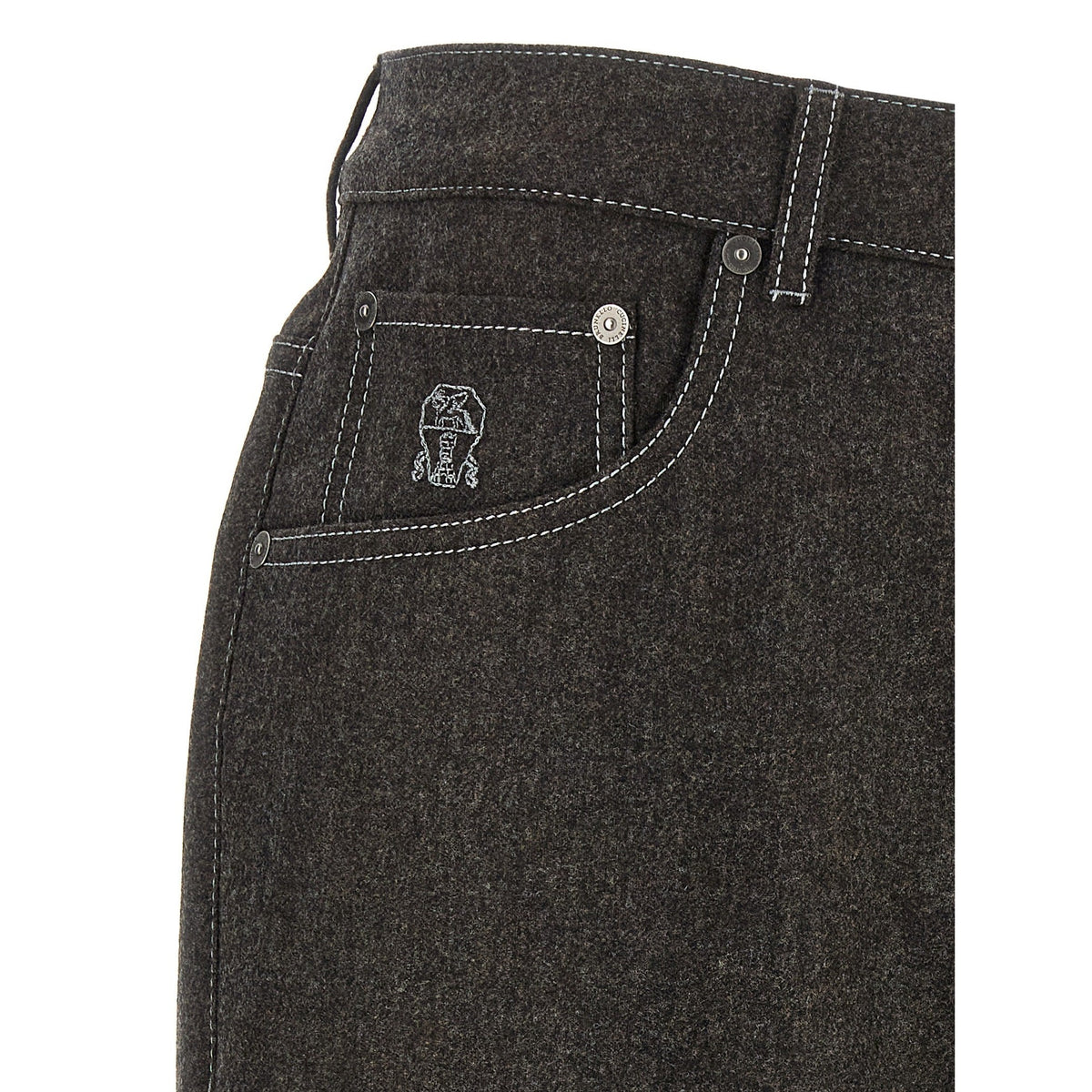 Gray Virgin Wool Casual Pants