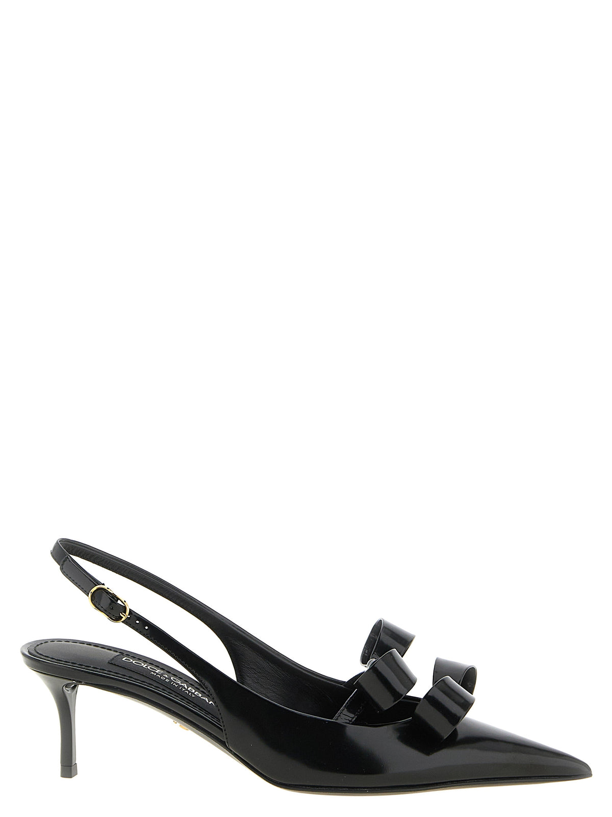 Black Calfskin Mid Heel Pumps