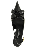 Black Calfskin Mid Heel Pumps