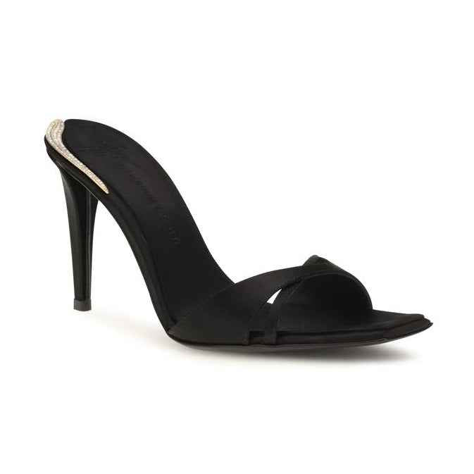 Black Viscose Stiletto Heel Sandals