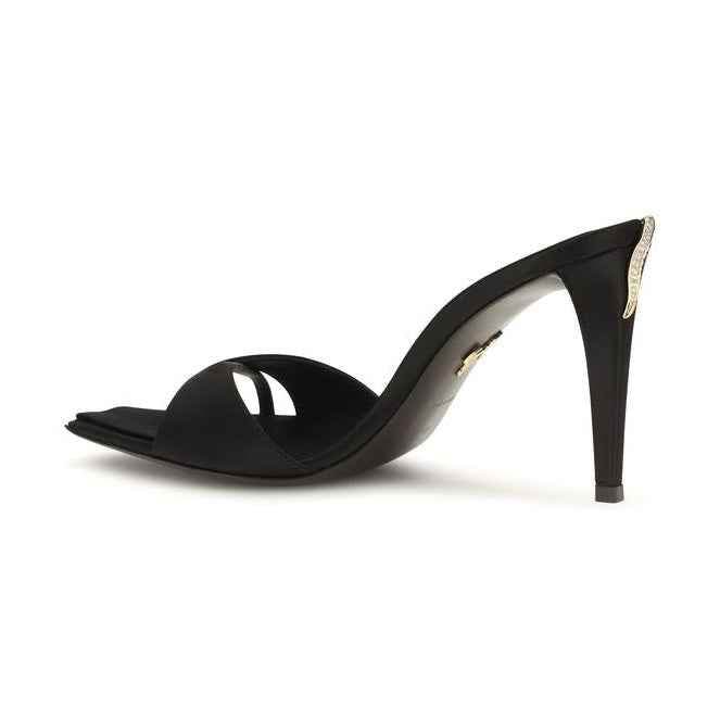 Black Viscose Stiletto Heel Sandals