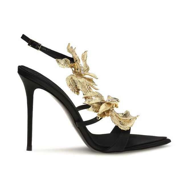 Black Viscose Stiletto Heel Sandals