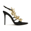 Black Viscose Stiletto Heel Sandals