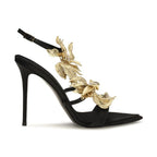 Black Viscose Stiletto Heel Sandals
