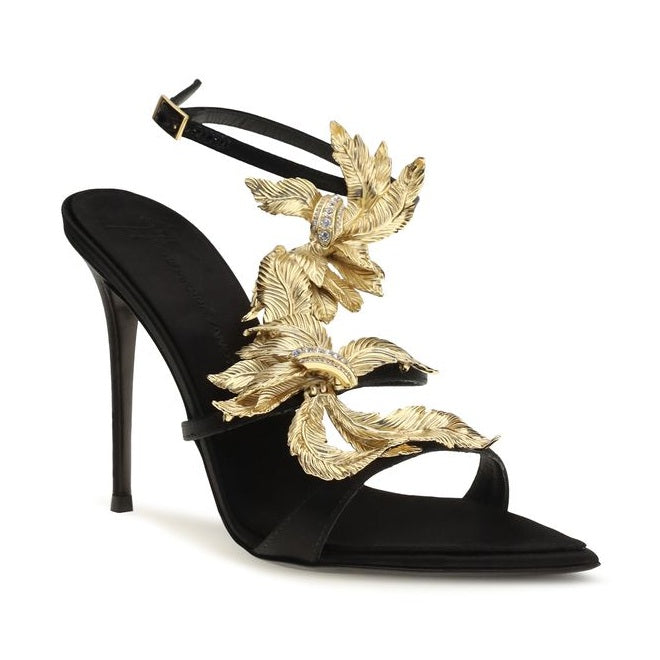 Black Viscose Stiletto Heel Sandals