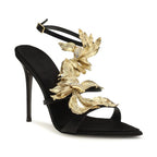 Black Viscose Stiletto Heel Sandals