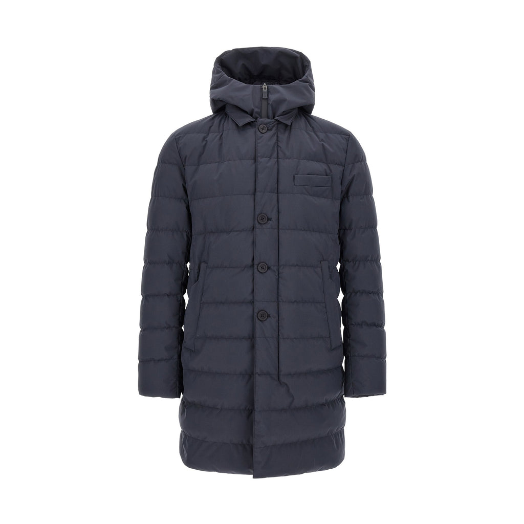 Blue Polyester Full-Length Jacket