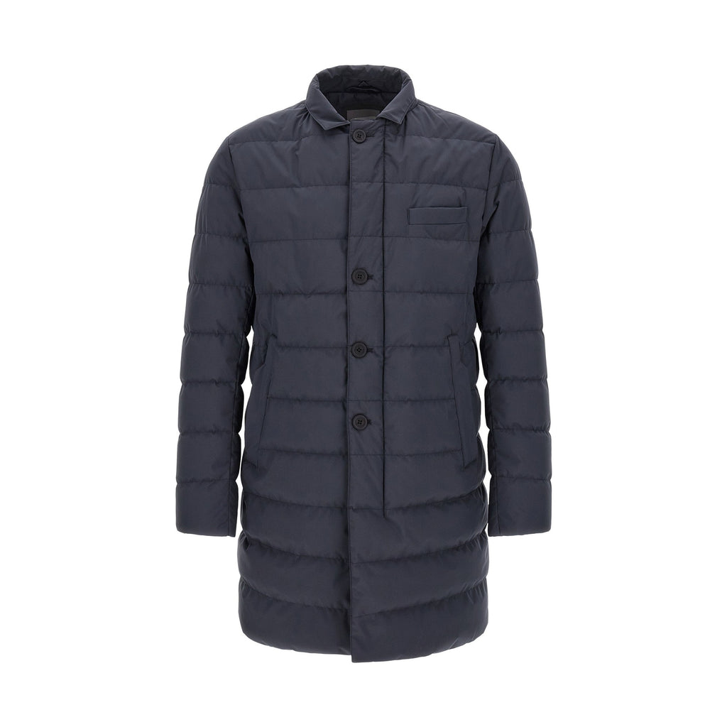 Blue Polyester Full-Length Jacket