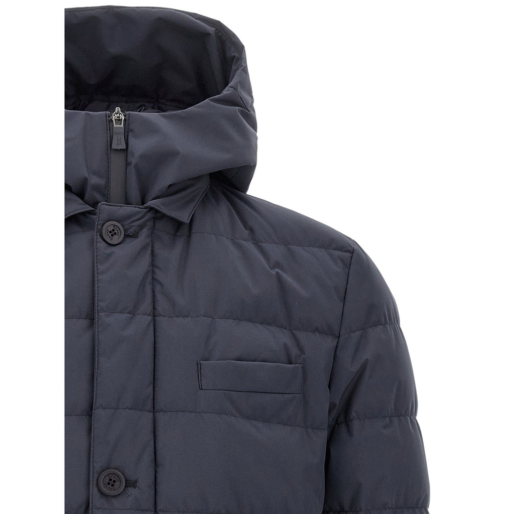 Blue Polyester Full-Length Jacket