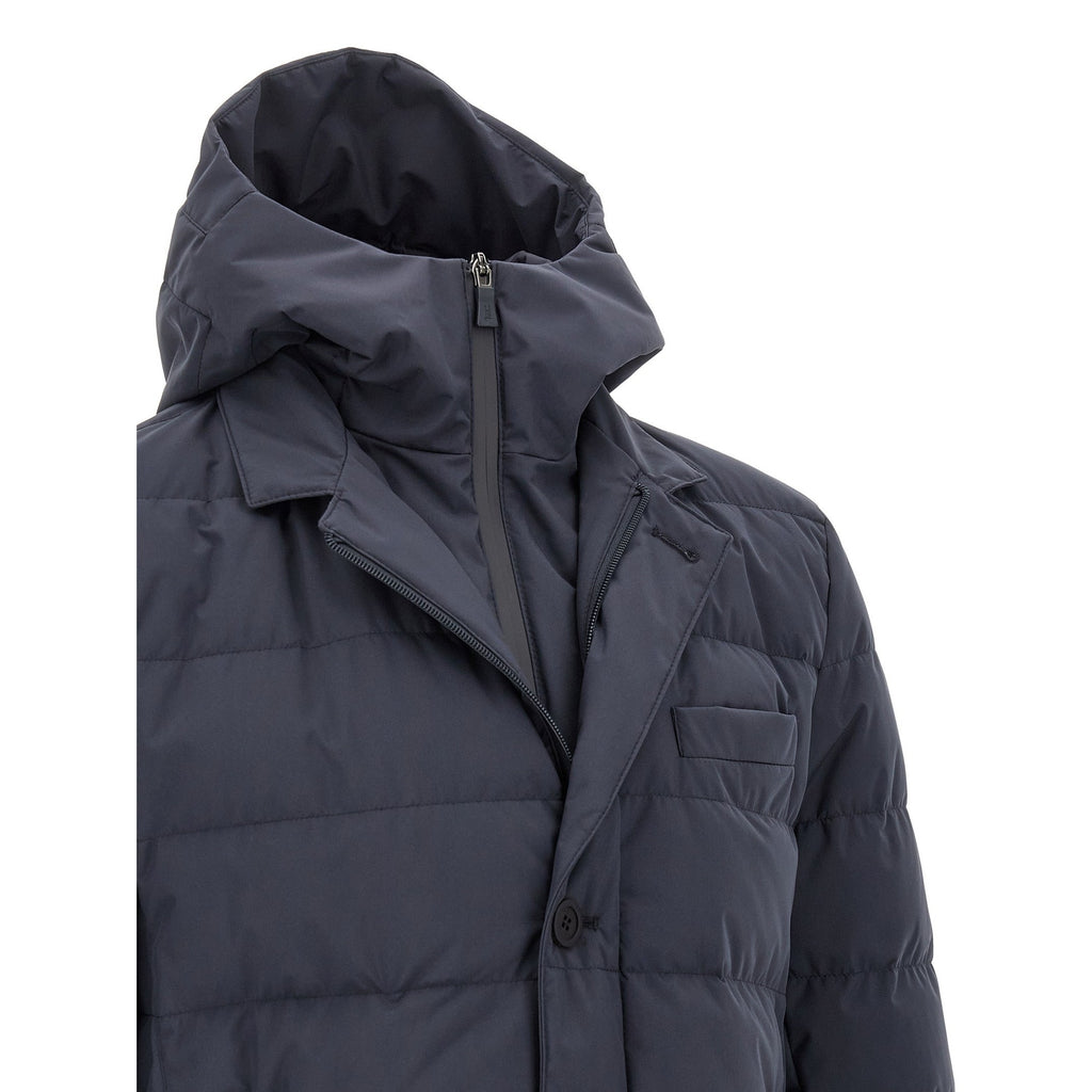 Blue Polyester Full-Length Jacket