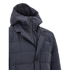 Blue Polyester Full-Length Jacket