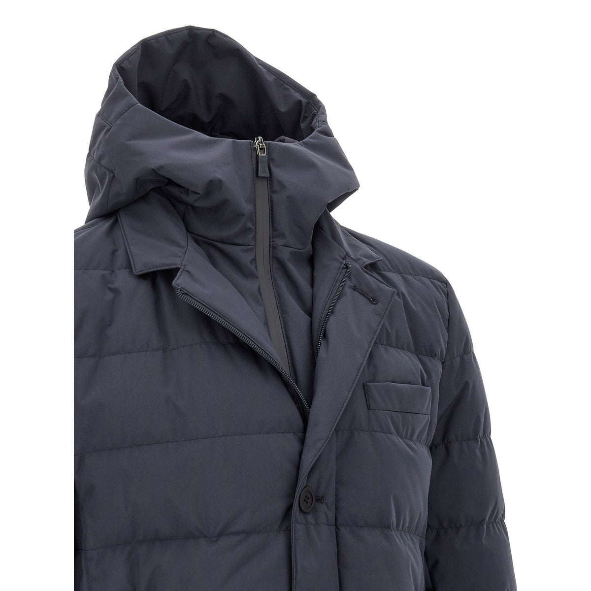 Blue Polyester Full-Length Jacket
