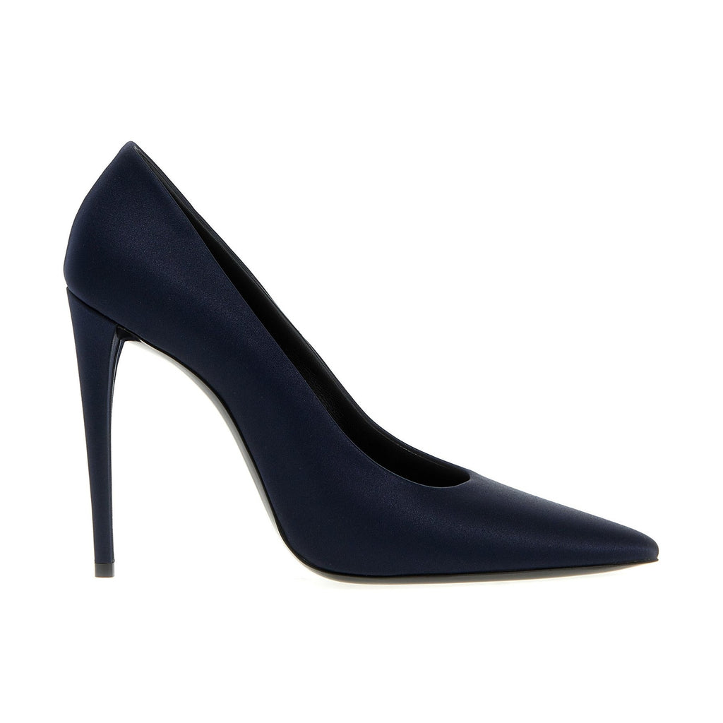 Blue Polyester High Heel Pumps