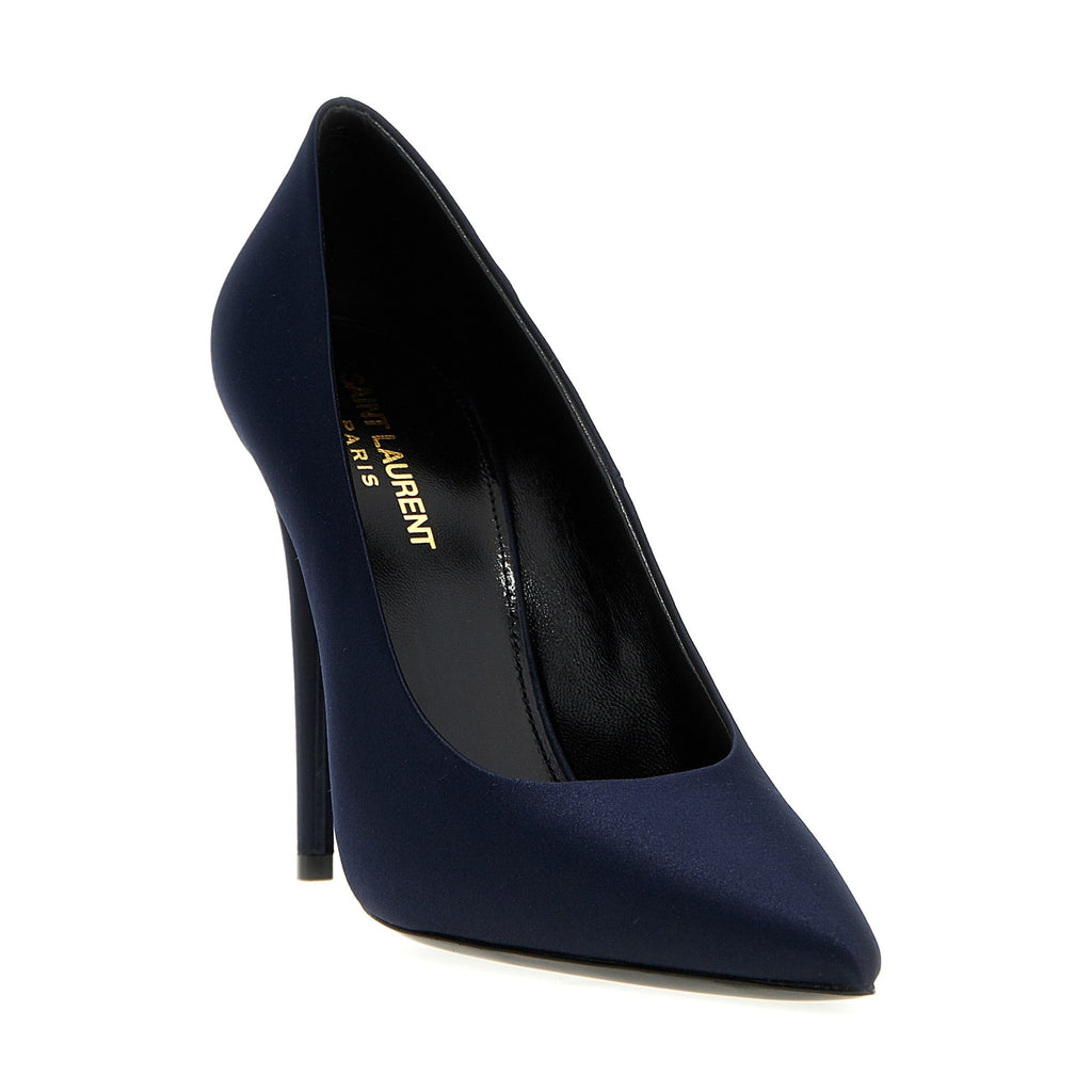 Blue Polyester High Heel Pumps