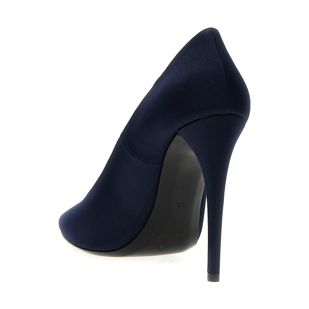 Blue Polyester High Heel Pumps