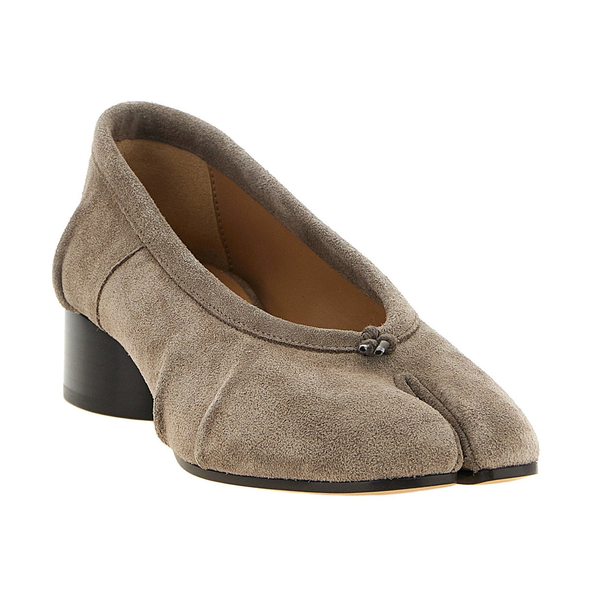 Gray Calfskin Mid Heel Pumps