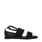 Black Fabric Flat Sandals