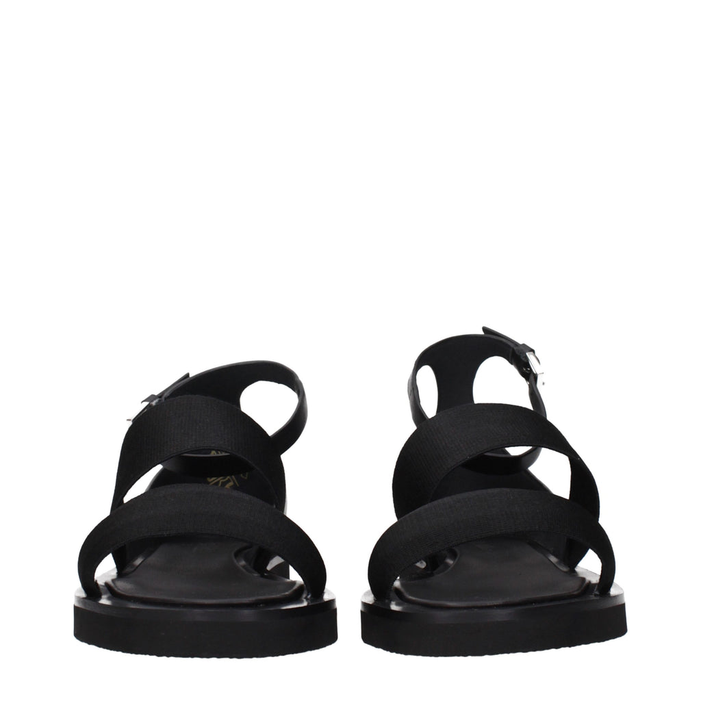 Black Fabric Flat Sandals