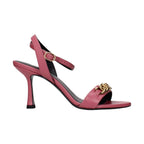 Pink Leather Stiletto Heel Sandals
