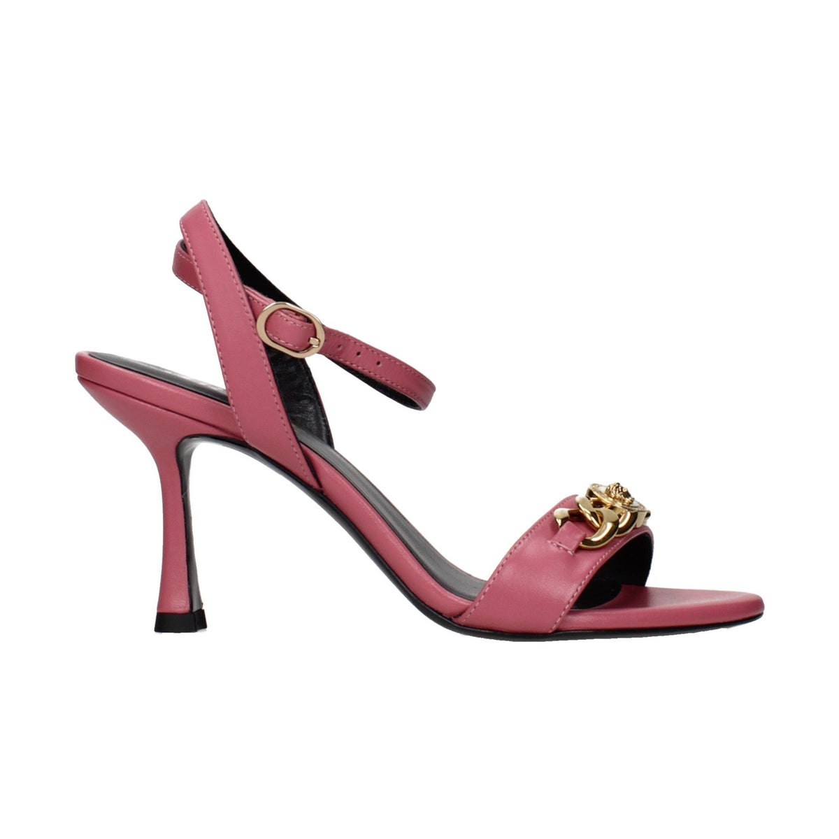 Pink Leather Stiletto Heel Sandals