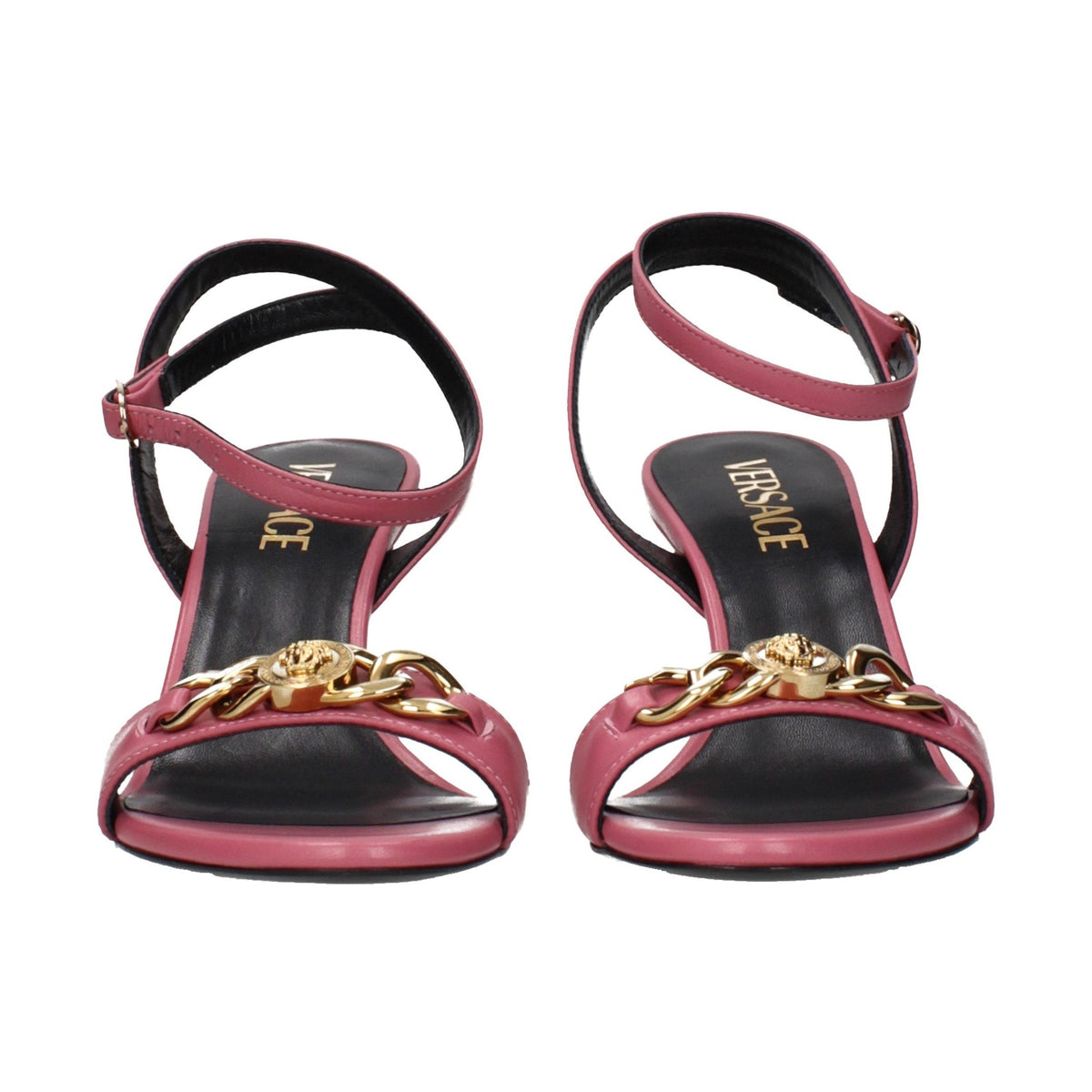 Pink Leather Stiletto Heel Sandals