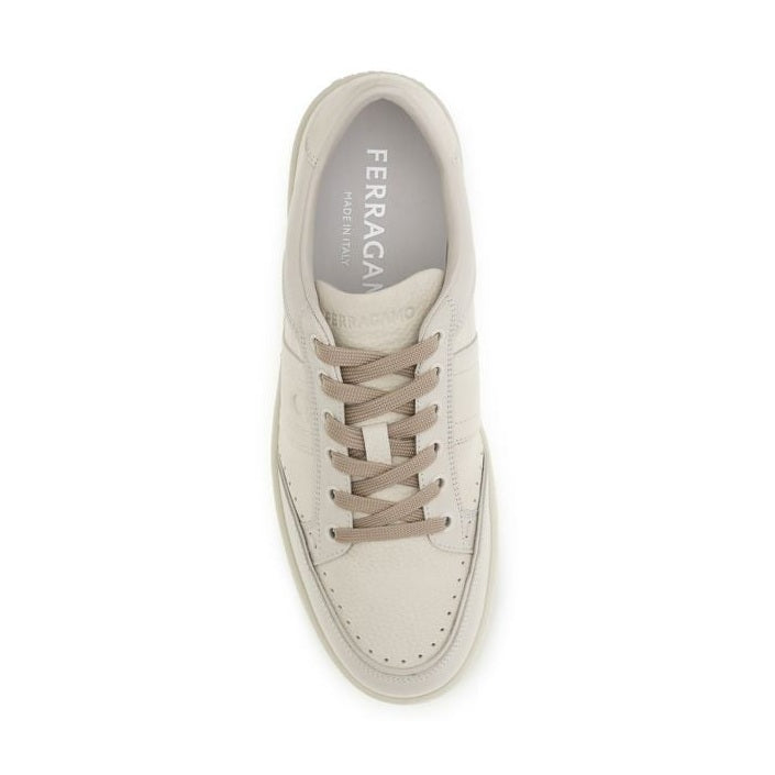 Beige Nubuc Leather Low Top Sneakers