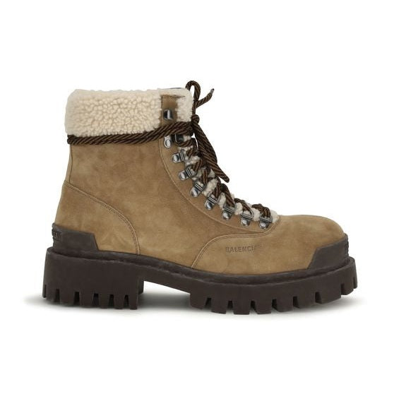 Beige Suede Leather Lace-Up Boots