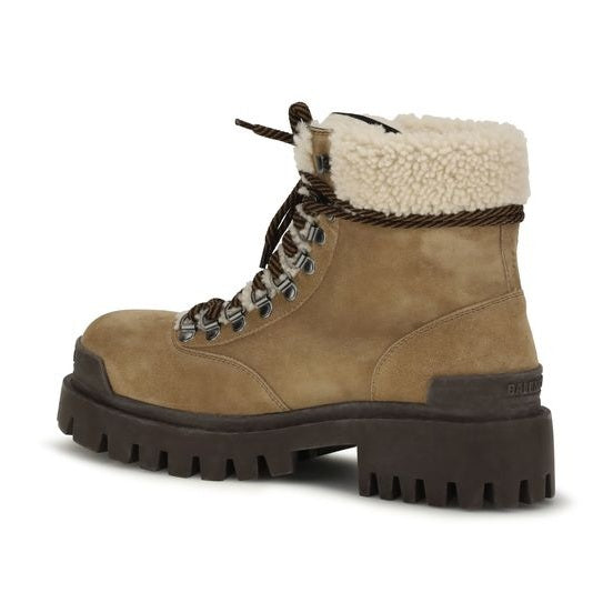 Beige Suede Leather Lace-Up Boots