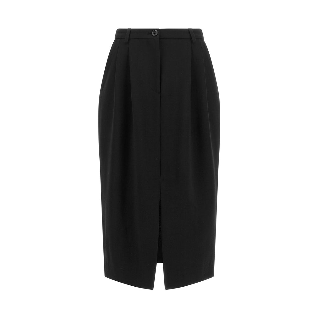 Black Virgin Wool Midi Skirt
