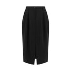 Black Virgin Wool Midi Skirt