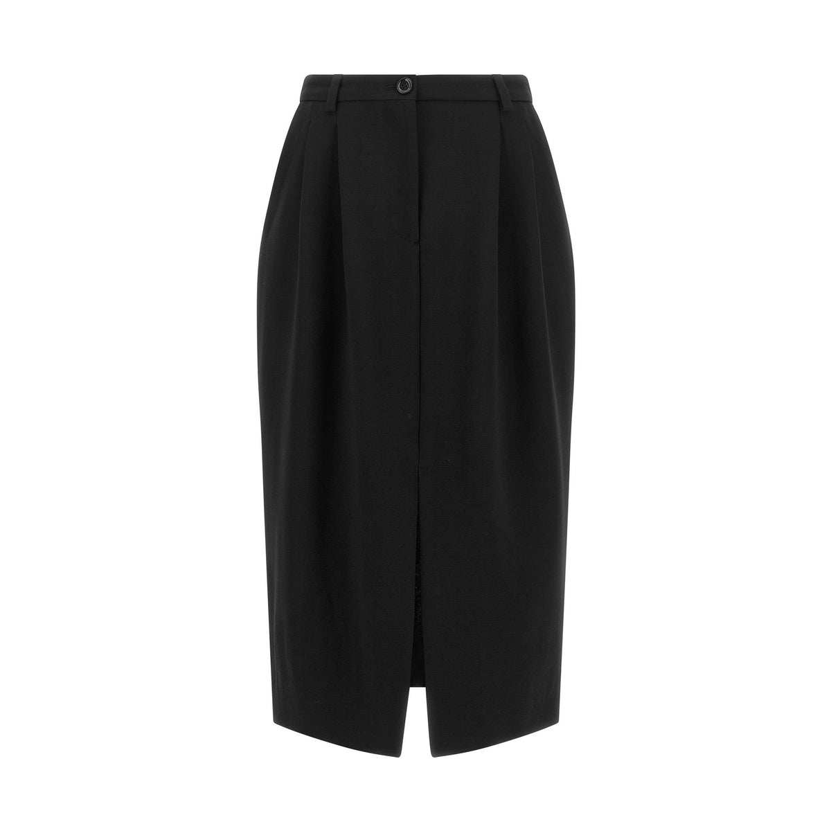 Black Virgin Wool Midi Skirt