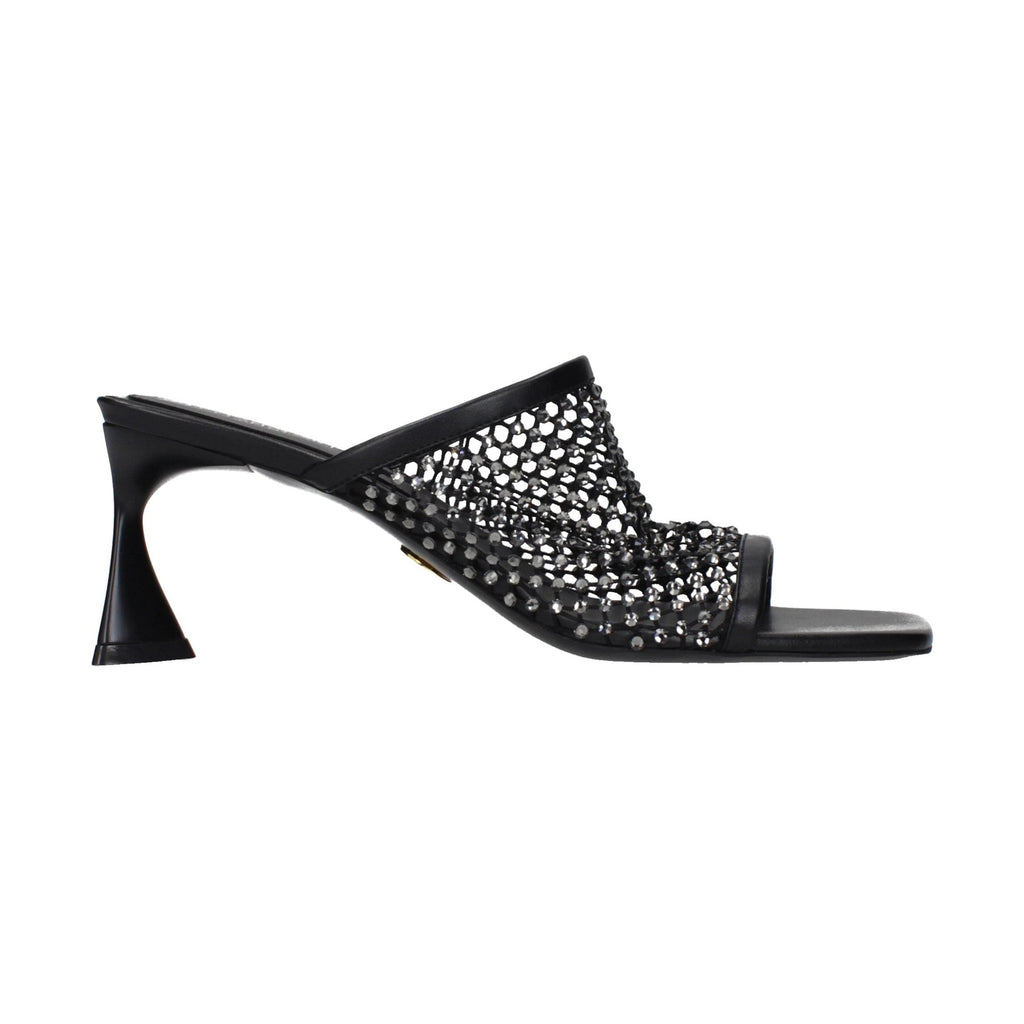 Black Leather Stiletto Heel Sandals