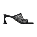 Black Leather Stiletto Heel Sandals