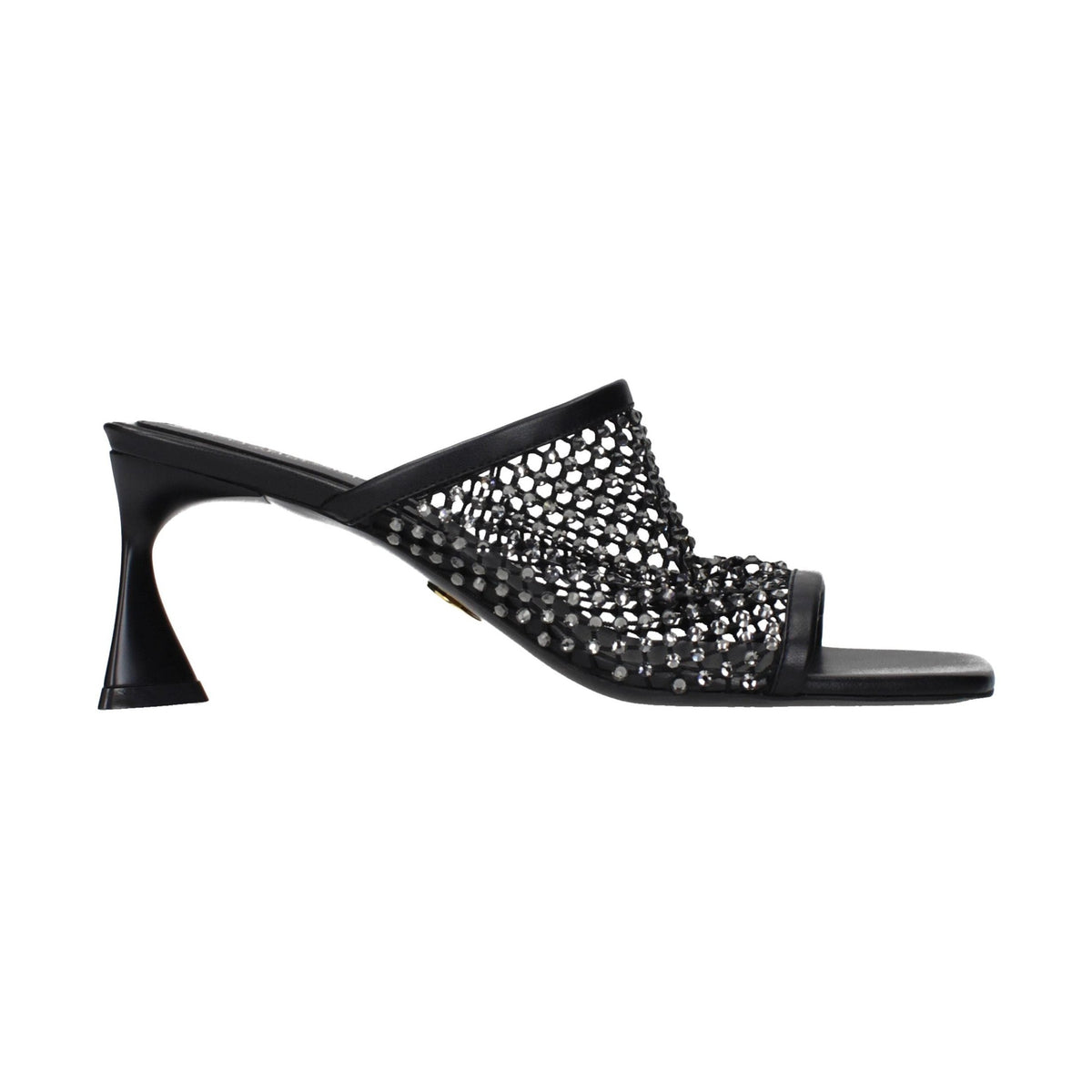 Black Leather Stiletto Heel Sandals