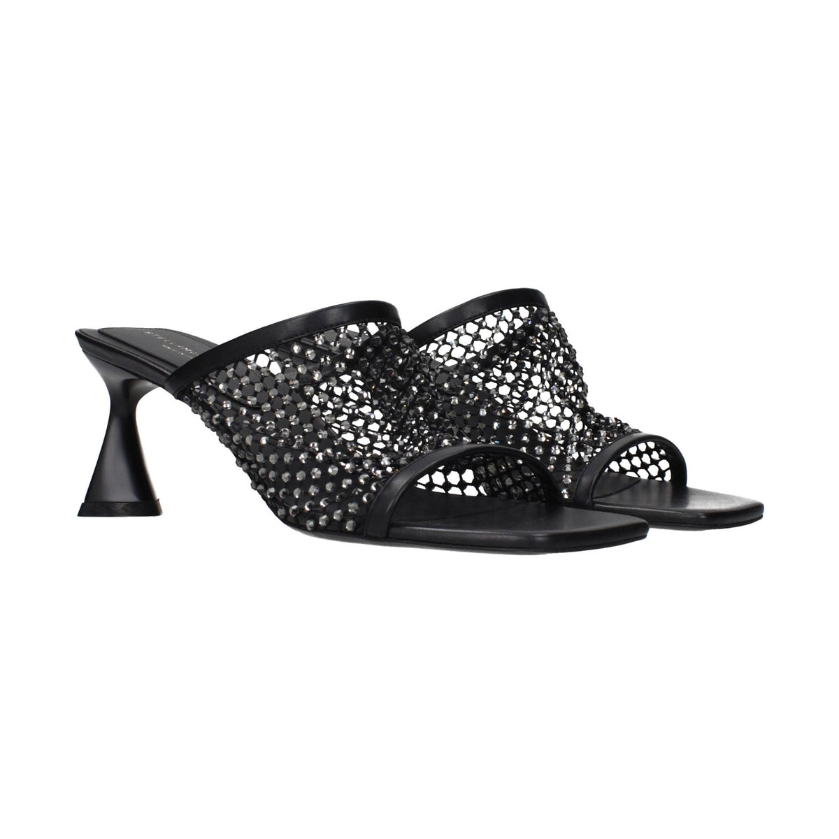Black Leather Stiletto Heel Sandals
