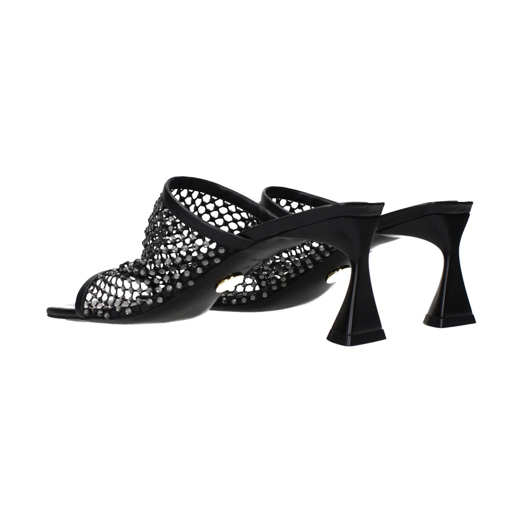 Black Leather Stiletto Heel Sandals