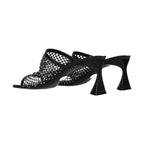 Black Leather Stiletto Heel Sandals