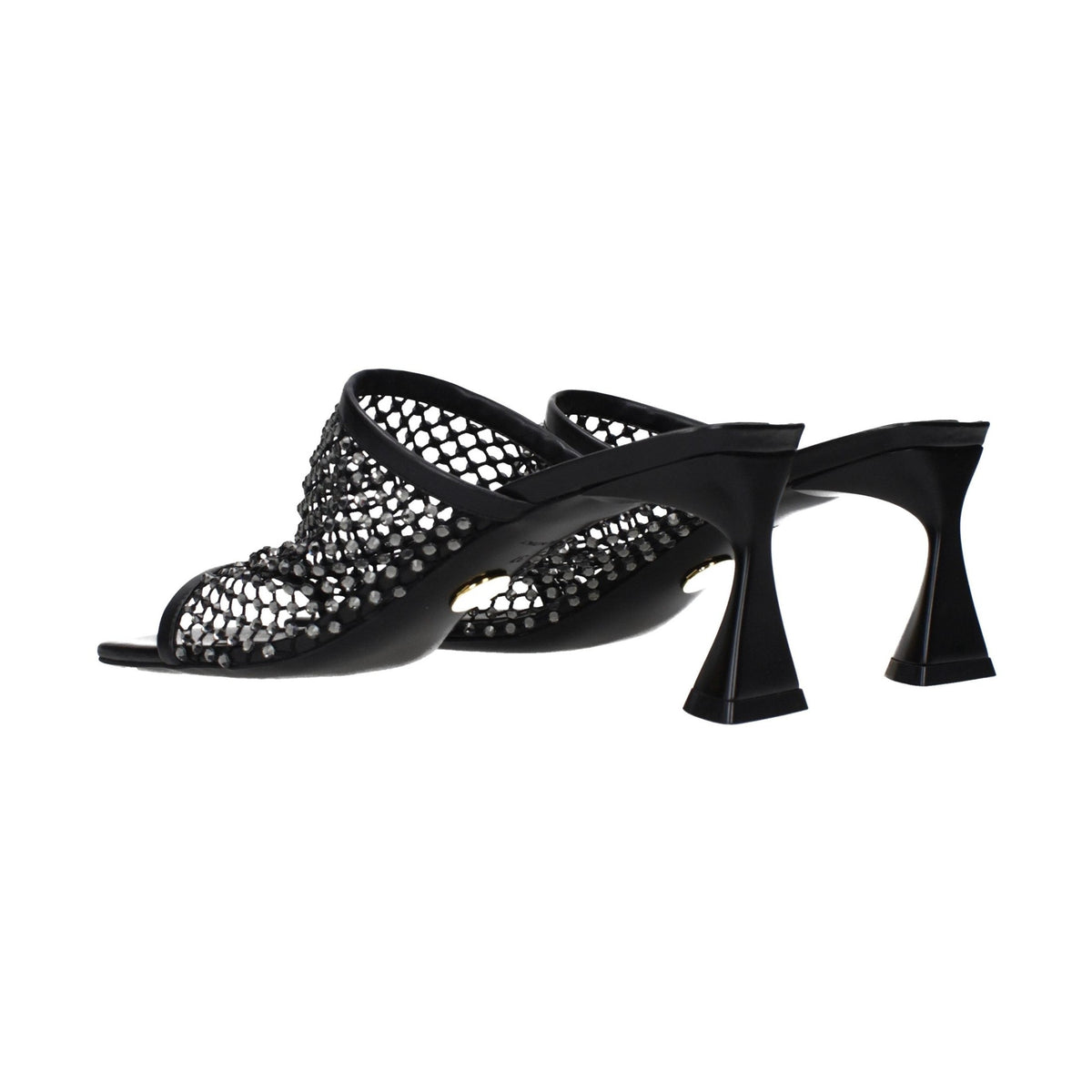 Black Leather Stiletto Heel Sandals