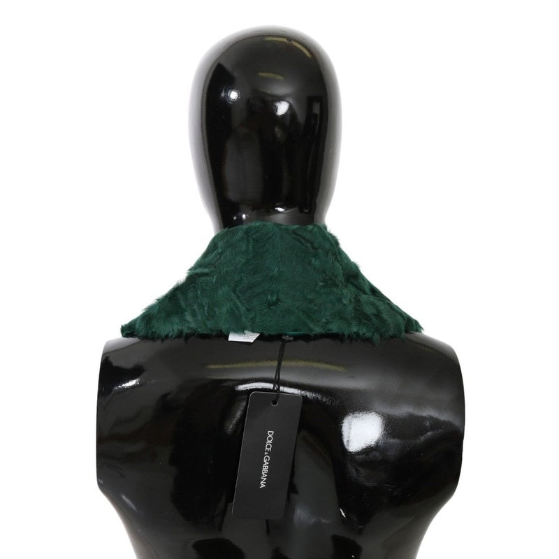 Dolce & Gabbana Green Fur Shoulder Collar Wrap Lambskin Scarf