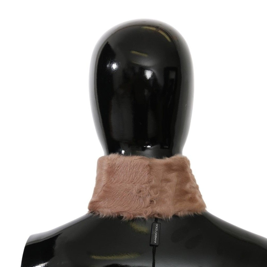 Dolce & Gabbana Beige Fur Neck Collar Lambskin Scarf
