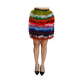 Dolce & Gabbana Red Blue High Waist Mini Feather Skirt